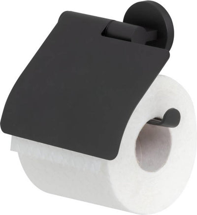 Tiger Noon - Toilettenpapierhalter mit Klappe - Toilettenpapierhalter - ohne Bohren - Bohren oder Kleben - Schwarz