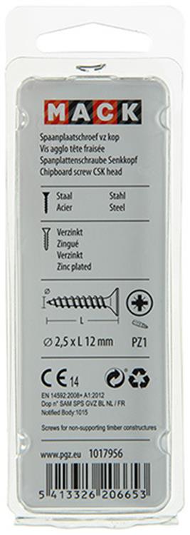 Mack 1017956 - Spanplattenschraube mit Kopf gelb plattiert 200 Stück 2,5 x 12 mm | 10 Stück
