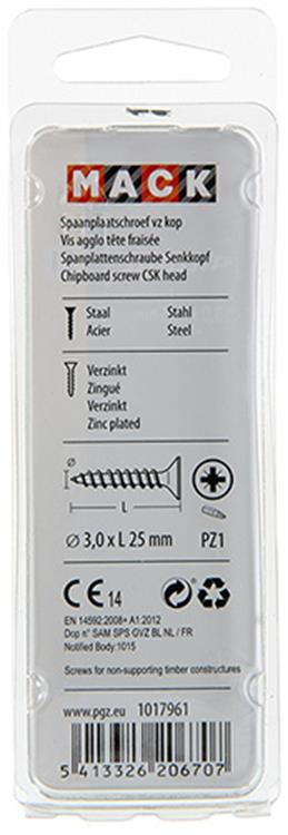 Mack 1017961 - Spanplattenschraube mit Kopf gelb verzinkt 100 Stück 3,0 x 25 mm | 5 Stück