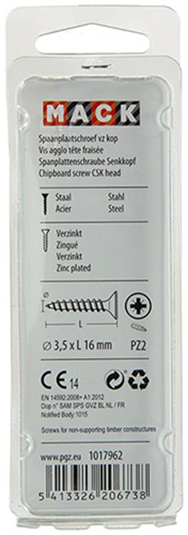 Mack 1017962 - Spanplattenschraube mit Kopf gelb verzinkt 165 Stück 3,5 x 16 mm | 5 Stück