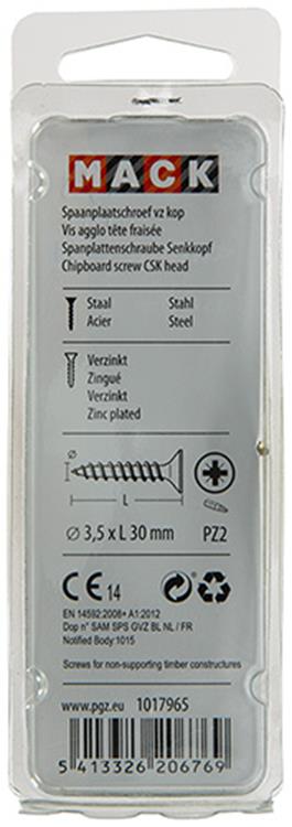 Mack 1017965 – Spanplattenschraube mit Kopf gelb beschichtet. 75 Stück 3,5 x 30 mm | 5 Stück