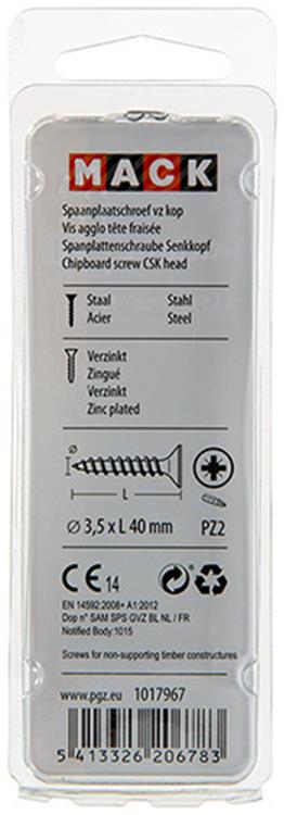 Mack 1017967 – Spanplattenschraube mit Kopf gelb beschichtet. 55 Stück 3,5 x 40 mm | 5 Stück