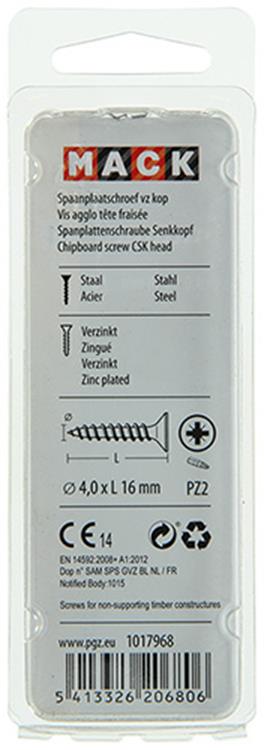 Mack 1017968 – Spanplattenschraube mit Kopf gelb beschichtet. 95 Stück 4,0 x 16 mm | 5 Stück
