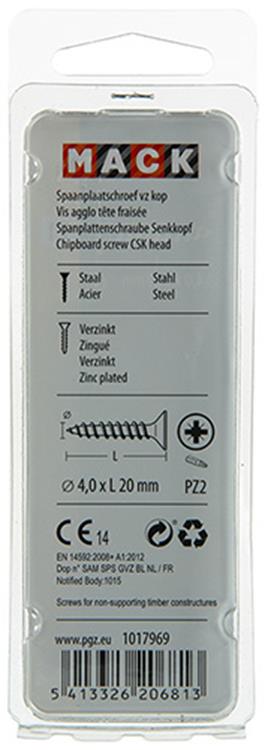Mack 1017969 – Spanplattenschraube mit Kopf gelb beschichtet. 80 Stück 4,0 x 20 mm | 5 Stück