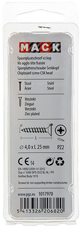 Mack 1017970 – Spanplattenschraube mit Kopf gelb beschichtet. 70 Stück 4,0 x 25 mm | 5 Stück