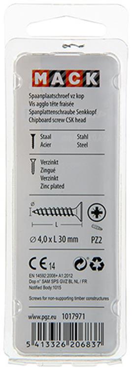 Mack 1017971 – Spanplattenschraube mit Kopf gelb beschichtet. 60 Stück 4,0 x 30 mm | 5 Stück