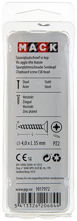 Mack 1017972 – Spanplattenschraube mit Kopf gelb beschichtet. 50 Stück 4,0 x 35 mm | 5 Stück
