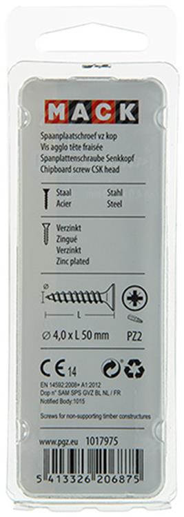 Mack 1017975 – Spanplattenschraube mit Kopf gelb beschichtet. 35 Stück 4,0 x 50 mm | 5 Stück