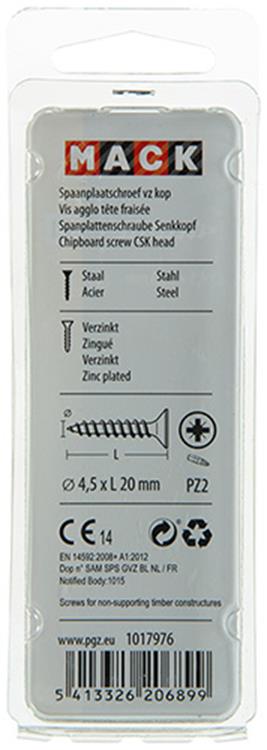 Mack 1017976 – Spanplattenschraube mit Kopf gelb beschichtet. 70 Stück 4,5 x 20 mm | 5 Stück