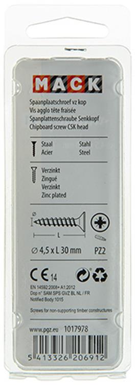Mack 1017978 – Spanplattenschraube mit Kopf gelb beschichtet. 50 Stück 4,5 x 30 mm | 5 Stück