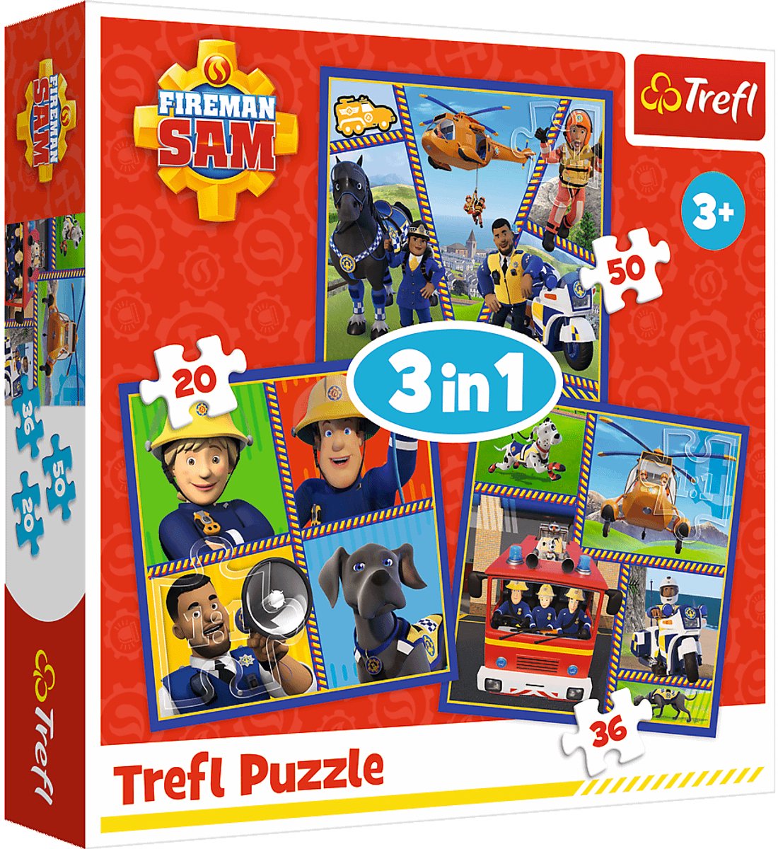 Trefl-Puzzle - Feuerwehrmann Sam 3-in-1-Puzzle für Kinder aus Pappe.