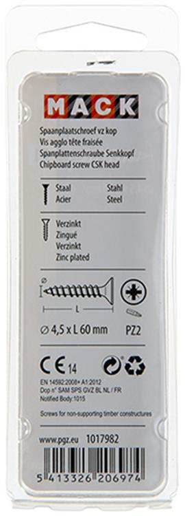 Mack 1017982 – Spanplattenschraube mit Kopf gelb beschichtet. 25 Stück 4,5 x 60 mm | 5 Stück