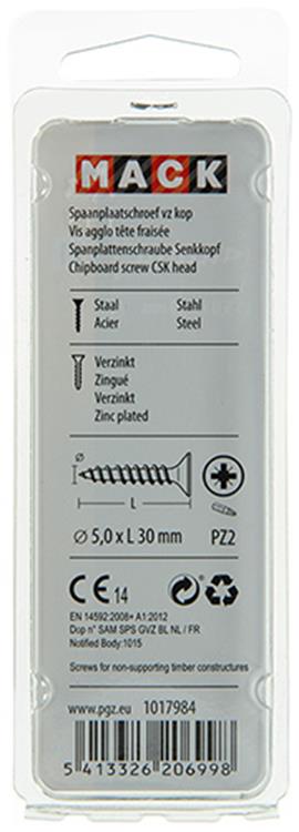 Mack 1017984 – Spanplattenschraube mit Kopf gelb beschichtet. 40 Stück 5,0 x 30 mm | 5 Stück