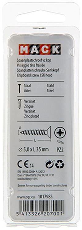 Mack 1017985 – Spanplattenschraube mit Kopf gelb beschichtet. 35 Stück 5,0 x 35 mm | 5 Stück