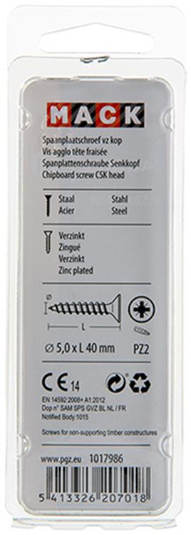 Mack 1017986 – Spanplattenschraube mit Kopf gelb beschichtet. 30 Stück 5,0 x 40 mm | 5 Stück