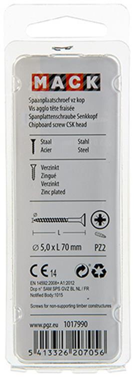 Mack 1017990 – Spanplattenschraube mit Kopf gelb beschichtet. 20 Stück 5,0 x 70 mm | 5 Stück