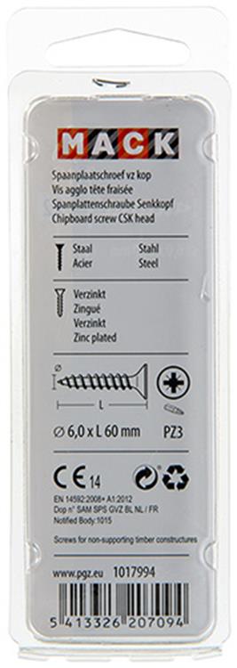 Mack 1017994 – Spanplattenschraube mit Kopf gelb beschichtet. 16 Stück 6,0 x 60 mm | 5 Stück