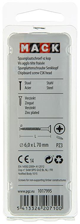 Mack 1017995 – Spanplattenschraube mit Kopf gelb beschichtet. 12 Stück 6,0 x 70 mm | 5 Stück