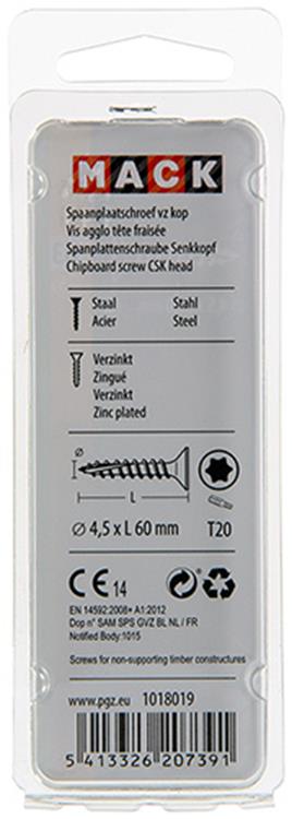 Mack 1018019 - spanienplschr.vzkop-selbstmontage gelb plattiert 25 Stück 4,5 x 60 mm | 5 Stück