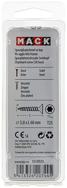 Mack 1018023 - spanienplschr.vzkop-selbstmontage gelb plattiert 20 Stück 5,0 x 60 mm | 5 Stück