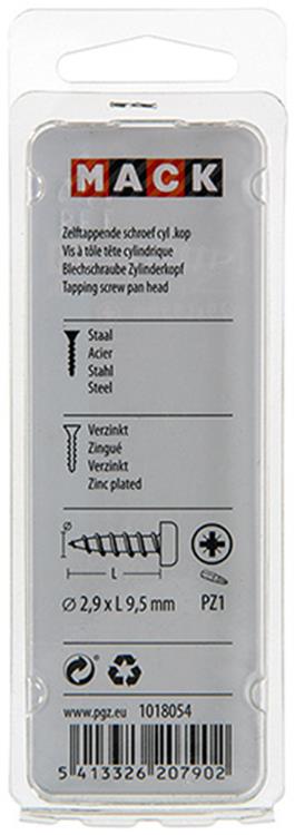 Mack 1018054 - selbstschneidende Schraube Zylinderkopf beschichtet 110 Stück 2,9 x 9,5 mm | 10 Stück