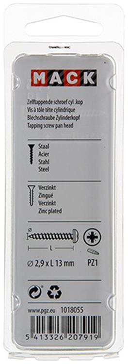 Mack 1018055 - Blechschraube Zylinderkopf verzinkt 100 Stück 2,9 x 13 mm | 10 Stück
