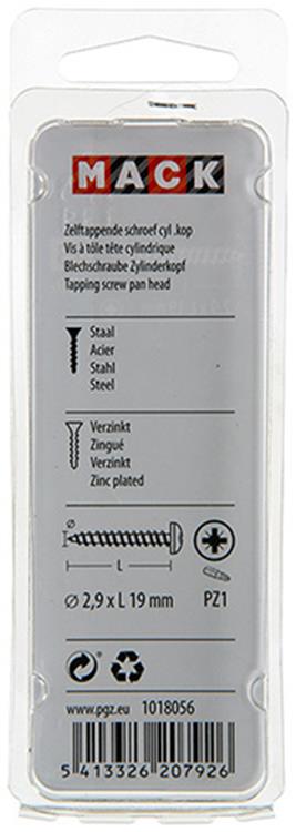 Mack 1018056 - Blechschraube Zylinderkopf verzinkt 80 Stück 2,9 x 19 mm | 10 Stück