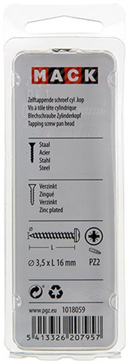 Mack 1018059 – selbstschneidende Schraube mit Zylinderkopf, verzinkt. 74 Stück 3,5 x 16 mm | 10 Stück