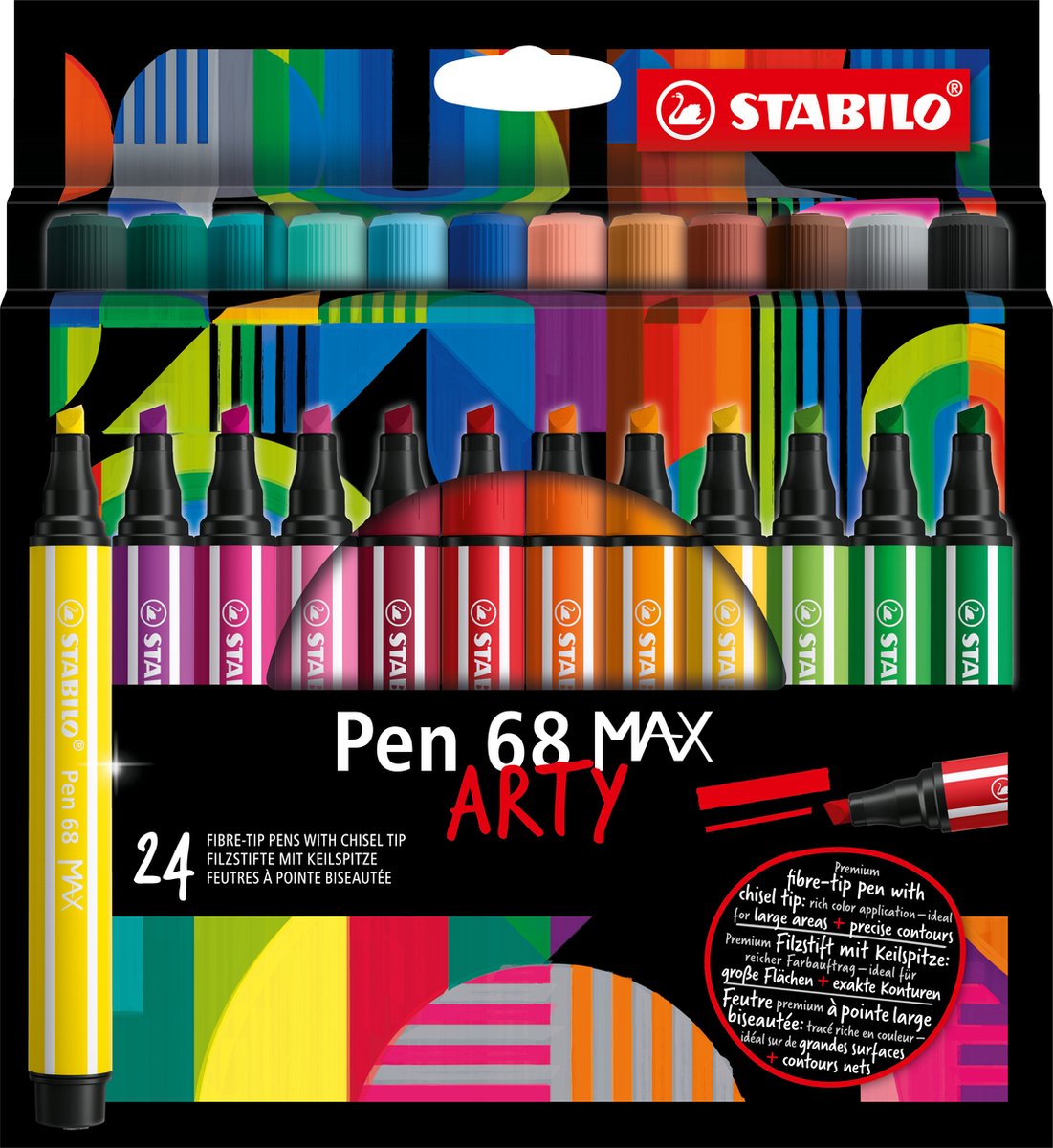 Stabilo Pen 68 Max Arty Filz -Tip -Stift mit dickem Meißel Peak 24 Farben