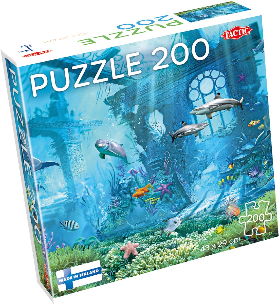Taktisches Meeresabenteuer – Puzzle – 200 Teile – Unterwasserwelt mit Delfinen, Haien und Fischen – Meeresabenteuer für Kinder – hohe skandinavische Qualität