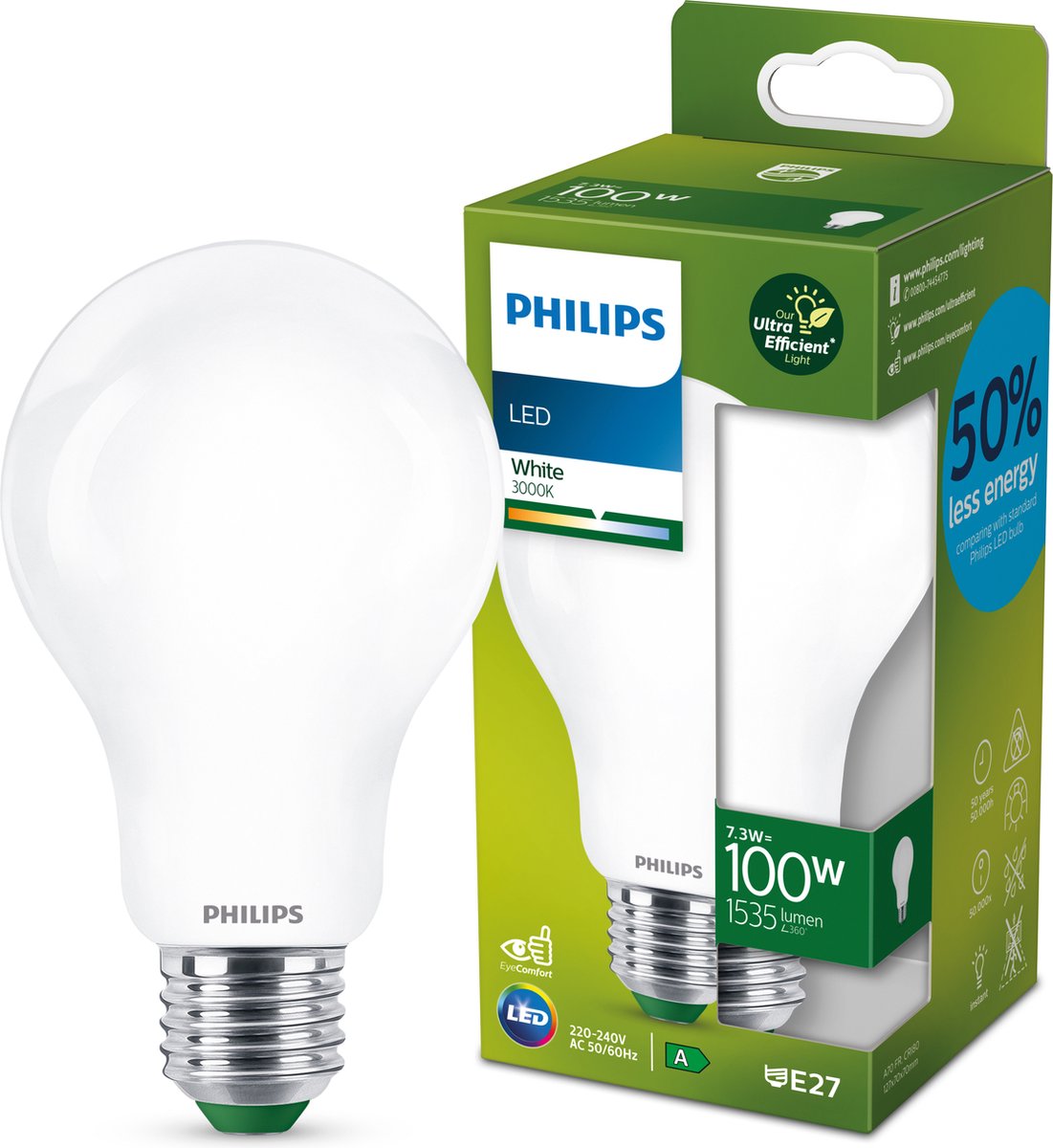 Philips LED Philips ultraeffiziente LED-Lampe matt – 100 W – E27 – weißes Licht
