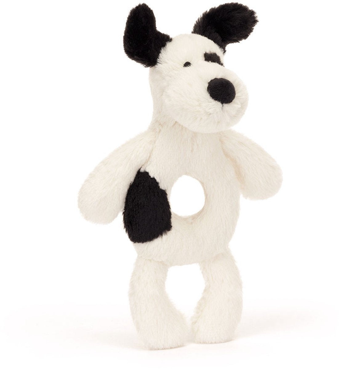 Jellycat | Schüchterne, schwarze, cremefarbene Welpenringrassel