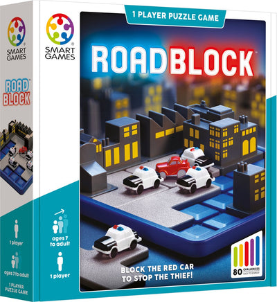 Smart Games Roadblock – Spiel zum logischen Denken – 80 pädagogische Polizei-Gauner-Herausforderungen – räumliches Denksport-Solospiel – ab 7 Jahren