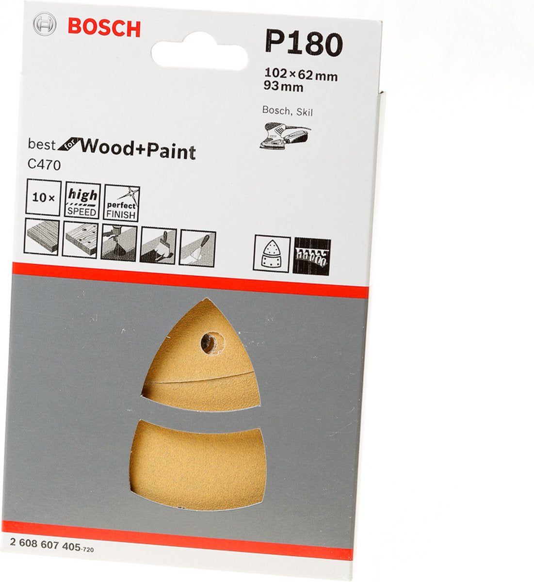 Bosch Zubehör Expert C470 Schleifpapier für Multischleifer 102 x 62 mm, 93 mm, K180 10-teilig – 1 Stück – 2608900889