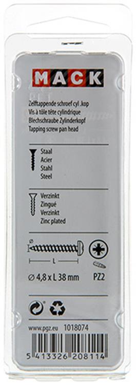 Mack 1018074 – selbstschneidende Schraube mit Zylinderkopf, verzinkt. 24 Stück 4,8 x 38 mm | 5 Stück