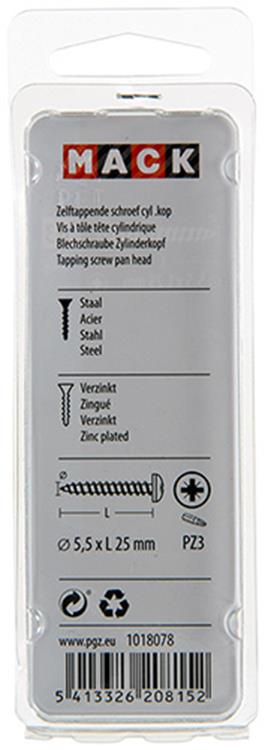 Mack 1018078 – selbstschneidende Schraube mit Zylinderkopf, verzinkt. 22 Stück 5,5 x 25 mm | 5 Stück