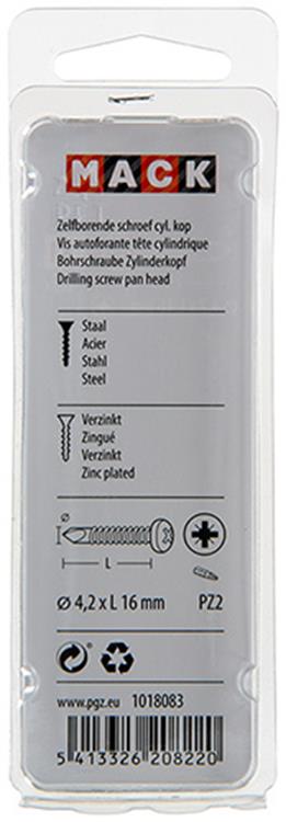 Mack 1018083 – selbstbohrende Schraube Zylinderkopf verzinkt. 85 Stück 4,2 x 16 mm | 5 Stück