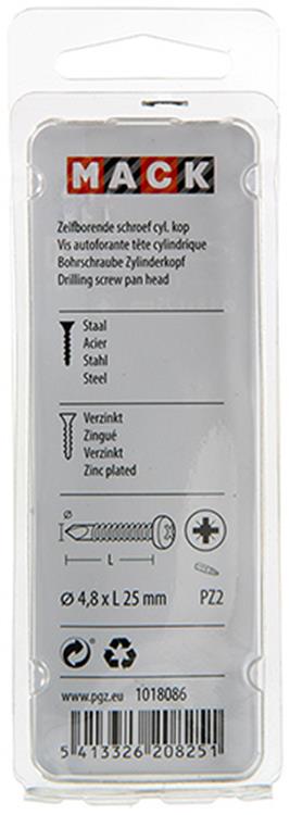 Mack 1018086 – selbstbohrende Schraube Zylinderkopf plattiert 55 Stück 4,8 x 25 mm | 5 Stück