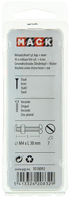 Mack 1018092 - Metallschraubzyl. Kopf + Mutter plattiert 40 Stück M4 x 30 mm | 5 Stück