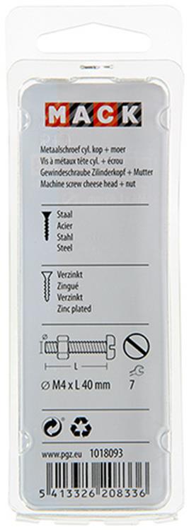 Mack 1018093 - Metallschraubzyl. Kopf + Mutter plattiert 34 Stück M4 x 40 mm | 5 Stück