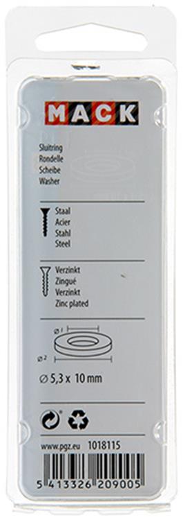 Mack 1018115 – Unterlegscheibe aus verzinktem Stahl, 200 Stück, 5,3 x 10 mm | 10 Stück
