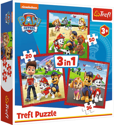 Trefl Puzzleset Paw Patrol 3in1 – Happy Dogs Kinderpuzzle aus Pappe.
