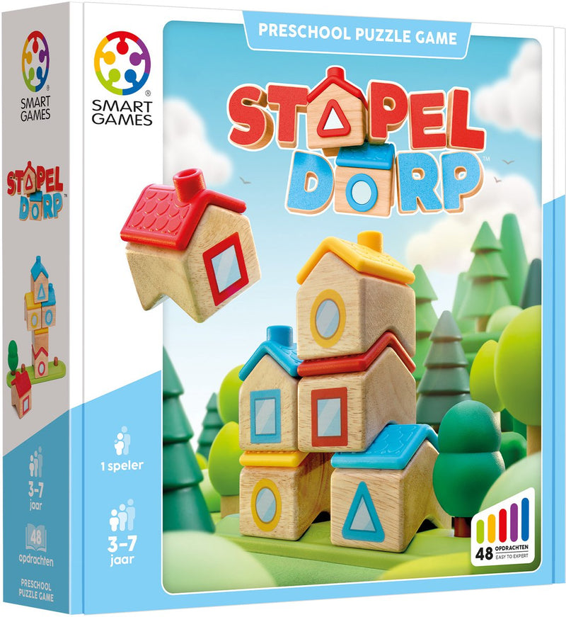 Smart Games Stack Village – logisches Denkspiel aus Holz – 48 räumliche Bauherausforderungen – lehrreiches Solospiel für Kleinkinder – ab 3 Jahren