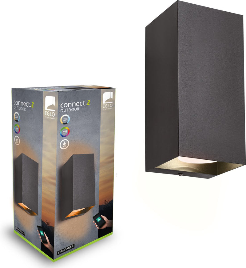 Eglo connect.z eremitana-z intelligente Außenwandleuchte – GU10 – 24 cm – Schwarz – einstellbares RGB-Weißlicht – dimmbar – ZigBee