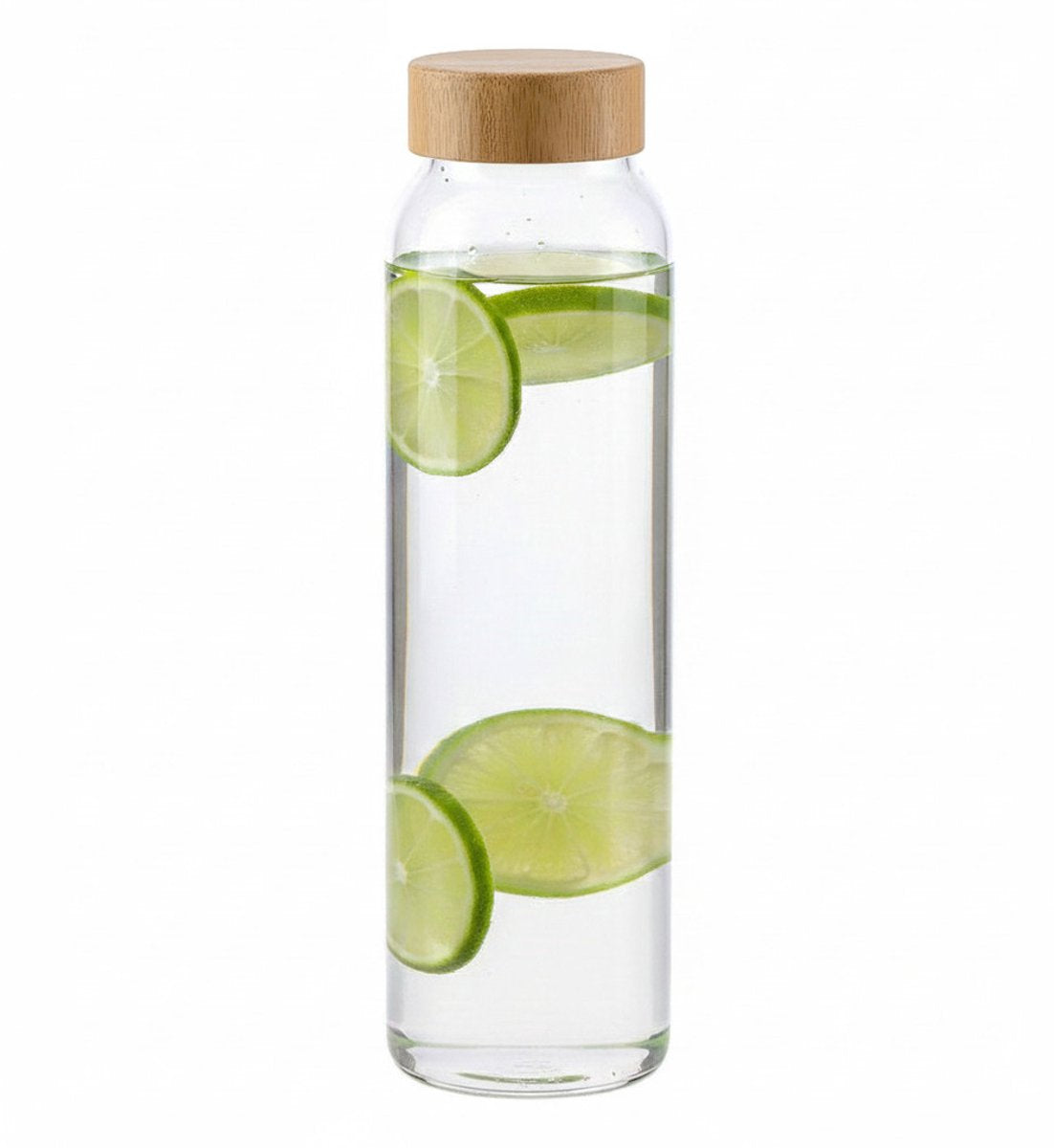 Alpina Glas Wasserflasche Trinkflasche Sportflasche - klar transparent - mit Bambusverschluss - 1000 ml