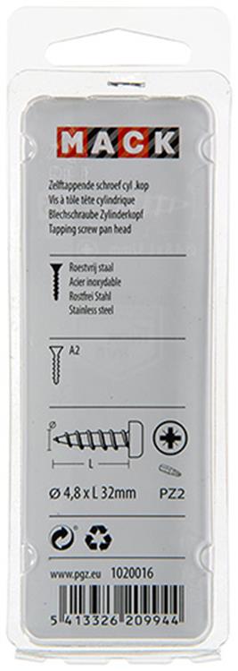 Mack 1020016 – selbstschneidende Schraube Zylinderkopf A2 20 Stück 4,8 x 32 mm | 5 Stück