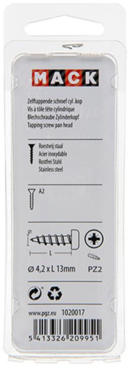Mack 1020017 - Blechschraube Zylinderkopf A2 44 Stück 4,2 x 13 mm | 5 Stück