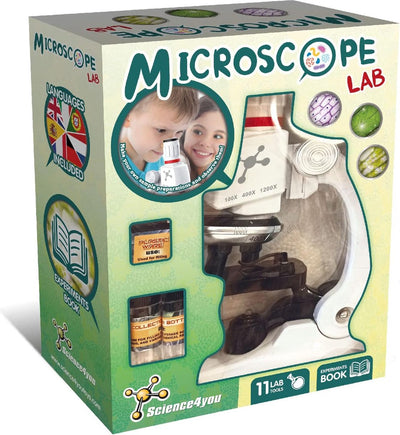 Science 4 You Science4You Mikroskoplabor – Stielmikroskop-Set – Entdecken Sie die Mikrowelt mit Lehrbuch – ab 8 Jahren