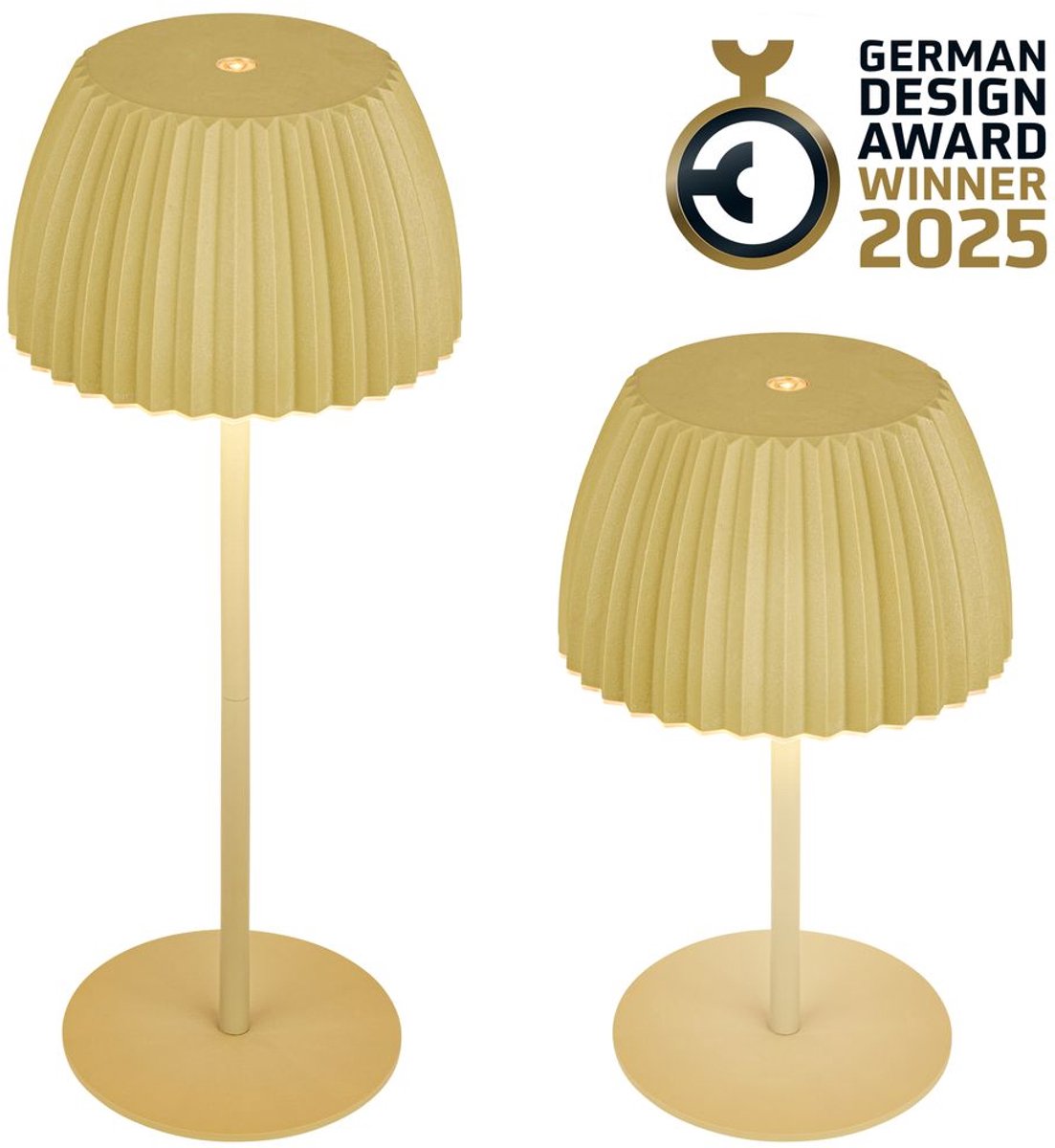 B.k.licht Briloner Champ – wiederaufladbare Tischleuchte – kabellose Lampe – Touch-dimmbar – für drinnen und draußen – Gewinner des Deutschen Designpreises 2025 – Limettengrün – ø14,5 x 36,5 cm
