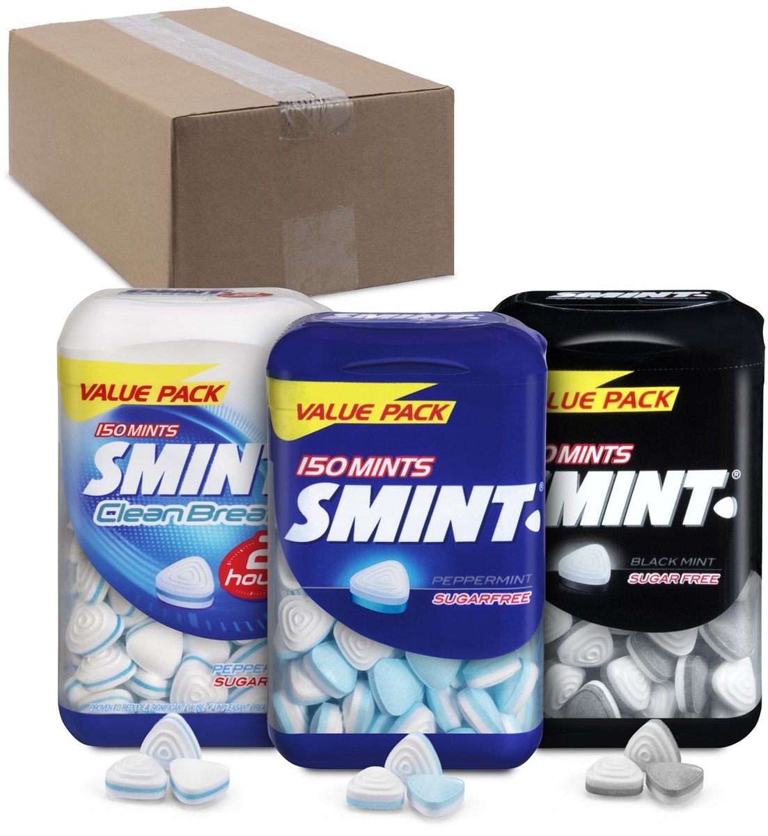 Smint-Kombinationsbox – Fresh Maker – Mischung aus Pfefferminze, Schwarzminze und sauberem Atem – zuckerfrei – 10 x 150 Stück